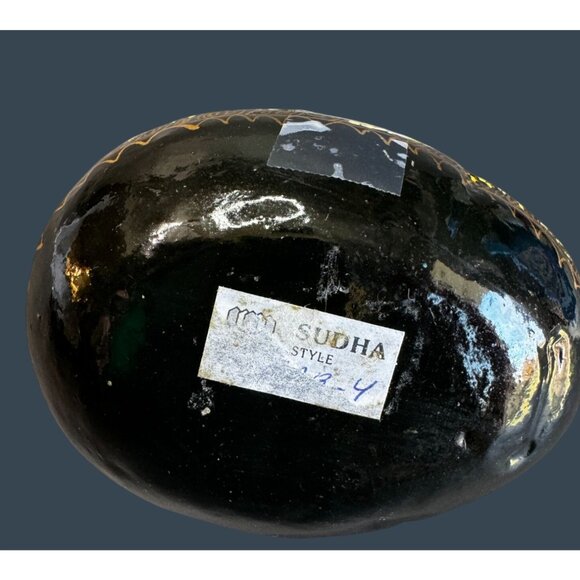 Sudha Style Hand Painted Papier Mache Rabbit Trinket Box Black Floral 4" - Picture 5 of 6